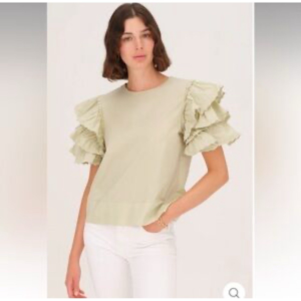 Harshman Mint Juliette Ruffled Cotton Blouse Crewneck Short Sleeve Size XS - Picture 2 of 14